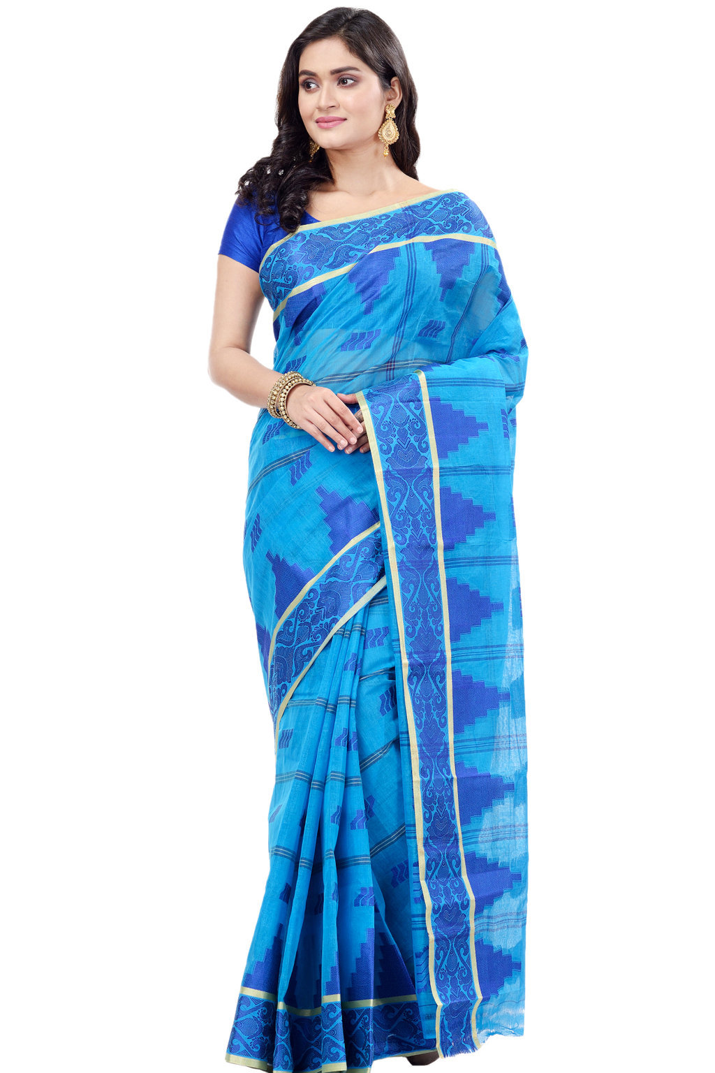 Blue Pure Cotton Kamala Desiging Tant Saree (227)